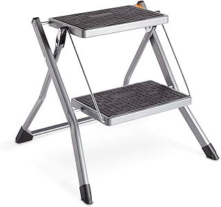 VonHaus 2-Step Stool – Anti Slip Feet – Easy to Store Foldable Design – Ideal for Home/Kitchen/Garage