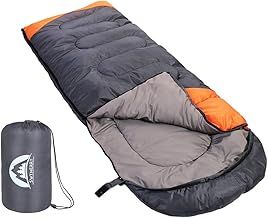 Sleeping Bag 3 Seasons (Summer, Spring, Fall) Warm & Cool Weather - Lightweight,Waterproof Indoor & Outdoor Use for Kids, Teens & Adults for Camping Hiking, Backpacking and Survival (Grey Orange)