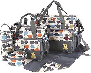 just4baby Laminated Water Proof Insulated Thermal 5pcs Baby Nappy Changing Hospital Bag (Grey Leaves)