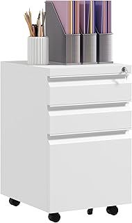 Vinsetto 3-Drawer Mobile Filing Cabinet with Pencil Tray, Steel Lockable Under Desk Drawers for Letter, A4 and Legal Size, Pre-Assembled Body, White