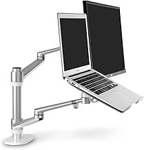 ThingyClub® Adjustable Aluminium Universal Laptop & Monitor Desk Mount Monitor Arm Stand Bracket with Tilt and Swivel (Tilt ±45°|Swivel 180°|Rotate 360°) (Laptop & Monitor, Silver)