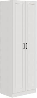 Panana Wooden Storage Cabinet, Freestanding Tall Kitchen Cupboard Sideboard Organizer Unit With 2 Doors & Adjustable Shelves, High Utility Cabinet for Living Room, Bedroom, Kitchen and Hallway (White)