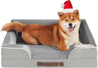 Codi Medium Memory Foam Layer Dog Bed, Washable Orthopedic Dogs Beds Couch with Removable Zipper Cover, Waterproof Pet Sofa with U-Shape Bolster, Grey, 71x58x(7.5+8.9) cm