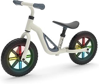 Chillafish Charlie Glow balance bike - Beige & White | Kids cycle with Light-up wheels | Carry handle | Adjustable Seat and Handlebar | Puncture-proof 10-inch Wheels | Toddlers 18-48 months