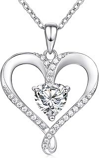 AM ANNIS MUNN Birthstone Necklace for Women, 18K White Gold Heart Necklace Filled 925 Sterling Silver, Diamond Womens Jewelry Valentine's Day Gifts for Women Wife