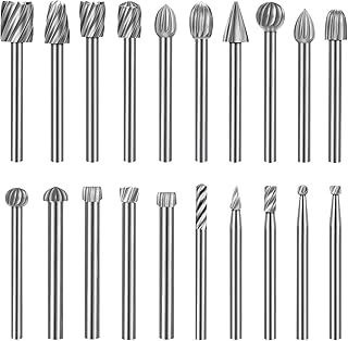 Wood Carving Bits Set for Dremel Rotary Tool, Wood Carving Tools 20Pcs Woodworking Carving Bits with 3mm(1/8”) Shank for DIY Wood Carving, Engraving, Drilling, Grooving