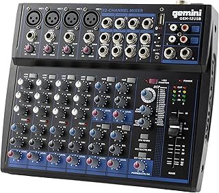 Gemini Sound Gem-12USB - Compact 12 Channel Analogue Mixer Including 4 Mic Channels, 3 Band EQ, USB Playback From USB Stick, And Bluetooth Streaming