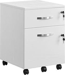 VASAGLE Lockable File Cabinet, Filing Pedestal with 2 Drawers, 5 Wheels, and Adjustable Hanging Rails, Textured Surface, for A4 and Letter Sized Papers, Home Office, Black LCD22BV1