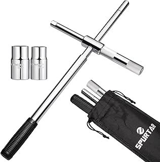 Spurtar 25" Wheel Brace Nut Wrench, Extended Car Wheel Wrench, 4 Way Locking Tire Nut Removal Tool with 17mm / 19mm and 21mm / 23mm Sockets