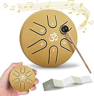 Steel Tongue Drum, Mini 3-Inch 6-Tone Buddha Stones Drum With Mallet, Children's Music Hand Pan, Tongue Drum Suitable For Early Childhood Education, Sound Therapy (Gold)