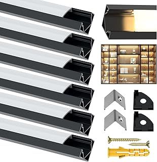 LED Profile, Aluminum Channel 10 Pack 1Meter/3.3ft, 45 Degree V-Shape for LED Strip Lights with Milky White Cover and End Cap