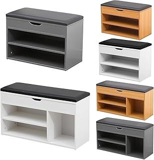 AVC Designs 60cm Shoe Bench White Wooden Shoe Storage Cabinet Organiser With Seat Cushion