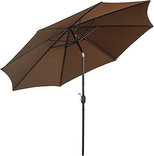 Outsunny 3(m) Garden Parasol Umbrellas, Outdoor Sun Shade with 8 Ribs, Tilt and Crank Handle for Balcony, Bench, Garden, Coffee