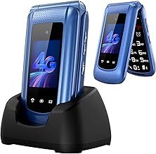 4G Big Button Mobile Phone for Elderly Sim Free Unlocked Simple Senior Flip Phone Easy to Use Basic Phones with 2.4" +1.8" IPS Screen, SOS Button, Charging Dock 1000mAh Battery (Blue)