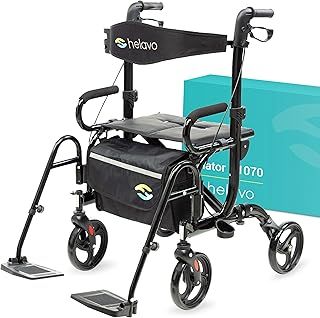 Helavo 2 in 1 Walker Wheelchair Combo - Foldable Aluminum Rollator with Footrests - Convertible to a Transport Chair - Maximum Mobility in All Situations