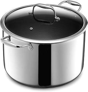 HexClad Hybrid Nonstick 10-Litre Stockpot with Tempered Glass Lid, Stay-Cool Handles, Dishwasher-Friendly, Oven-Safe Up to 480°C, Induction Ready, Compatible with All Cooktops