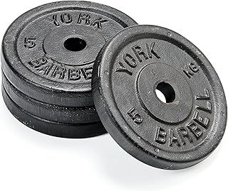 York Fitness Cast Iron Weight Plates fit all standard 1 inch diameter bars - Dumbbell Weights Set Perfect for Bodybuilding Weight Lifting Home Gym Equipment - 4x5 Kilograms, Black
