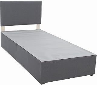 Panana Platform Bed Frame,Gray Linen Fabric Divan Bed, Mattress Foundation with Metal Slats. (3FT Single, No Headboard, No Drawer)