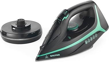 Salter SAL0987 2 In 1 Cordless Steam Iron - 360° Charging Base, Ceramic Soleplate, Use Corded Or Cordless, 300ml Water Tank, 140 g/min Steam Shot, 2200W, Anti-Calc, Adjustable Temperature Dial