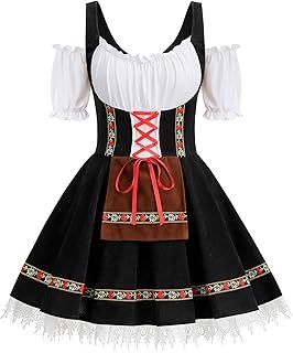 maxToonrain Women's Oktoberfest Outfit German Beer Bavarnian Dress Traditional Puff Short Sleeve Halloween Costumes for Womens