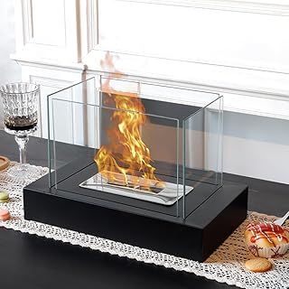 JHY DESIGN Rectangular Tabletop Fire Pit Bowl Pot 35cmL Portable Tabletop Fireplace–Clean-Burning Bio Ethanol Ventless Fireplace for Indoor Outdoor Patio Parties Events (Black)