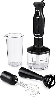Geepas 4-in-1 Hand Blender with Electric Whisk, 860ML Vegetable Chopper & 600ML Beaker | 200W Stick Blender, Soup Mixer, Hand Immersion blender| Mini Food Processor for Baby Food Soup Fruits Egg Whisk