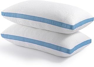 Pillows 2 Pack Shredded Memory Foam Pillow for Comfortable Sleeping, Hypoallergenic and Cooling Bed Pillow, Standard Size, Machine Washable (48x74 cm, 1 Pair)