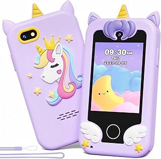 Kikapabi Kids Phone for kid with Dual Camera, Toddler Educationl Kids Smart Phone for Age 3-8, Unicorn Travel Toys for Christmas Birthday Gifts for 3 4 5 6 7 8 Years Old Girls (Purple)