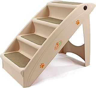 Plastic Foldable Dog Pet Stairs with Carpet Treads, Beige, 38cm x 47cm x 60cm