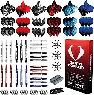 Darts Corner BX228 Tune Up Kit | 125pc Accessory Pack Including 24 Shafts, 36 Flights, Point Protectors, Shaft Springs, Broken Shaft Remover and a Steel Tip Sharpening Tool