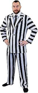 Mens Striped Suit Halloween Costume - Black & White Striped Suit & Shirt Front, Black Tie - Adults Halloween Fancy Dress Costume