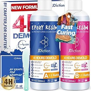 JDiction Fast Curing Epoxy Resin, 4 Hours Demold Upgrade Formula, 20oz / 600ml Fast Curing and Bubble Free Epoxy Resin, Crystal Clear Epoxy Resin Kit Self Leveling for Art, Craft, Jewelry Making