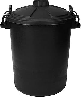 Small/Medium/Large Black Plastic Bin Heavy Duty Refuse Bin With Lockable Lid Ideal for Outdoor/Rubbish/Waste/Dustbin/Animal Feed (Small 50Litre)