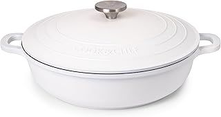 Casserole Dishes with Lid Oven Proof – Non Stick Shallow Dutch Oven – Induction Cooking Pot – Oven Safe Aluminium Stockpot – 3.9L, 28cm, Cream – by Nuovva