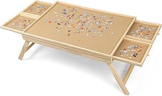 Jigsaw Puzzle Table 1000 Pieces Wooden Puzzle Board With Leg Smooth Fiberboard Work Surface Puzzle Plateau 4 Sliding Drawers Storage System For Adults Kids Children Boy Girl Gift