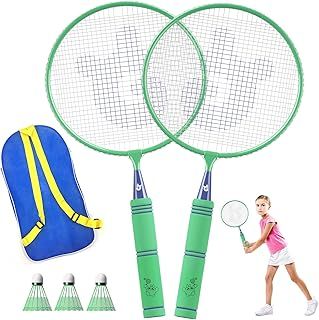 JOY SPOT! Kids Badminton Rackets Set with Soft Grip, Oversize & Lightweight Shuttlecocks Racquet with Carry Bag for Children Youth, 2 Player Sport Game for Indoor Outdoor Backyard