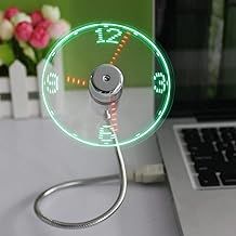 Mini LED Clock Fan with Flexible Gooseneck, Personal Silent Laptop Fan USB Powered for Home Office