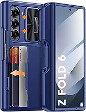 Vizvera for Samsung Galaxy Z Fold 6 Case [RFID Card Holder] [S Pen Holder] [Slide Camera Cover] [Screen Protector] [Hinge Protection] Shockproof Wallet Phone Cover Case for Samsung Z Fold 6, Blue