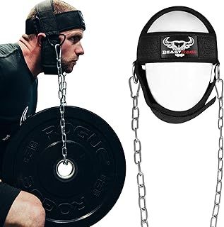 BEAST RAGE Head Harness Neck Dipping Heavy Duty Long Steel Chain Adjustable Fitness Neck Harness Weight Lifting Neoprene Padded Strap Resistance Training Muscle Strength Recovery Belt Men