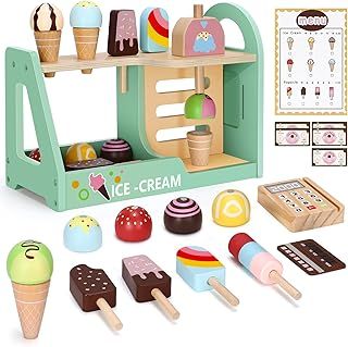 Gifts for 2 3 4 Year Old Girls,Wooden Ice Cream Set,Play Food Sets for Children Kitchen,Ice Cream Toys for Kids Kitchen Accessories,2 3 4 5 Year Old Girl Gifts,Role Play Toy for 2 3 4 5 Year Old