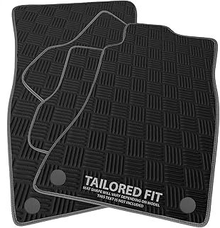 Rubber Car Mats FOR Nissan Qashqai 2nd Gen 2014-2021 Checker Rubber Car Mats - Grey Ribbed Trim [PETRUB-1548]