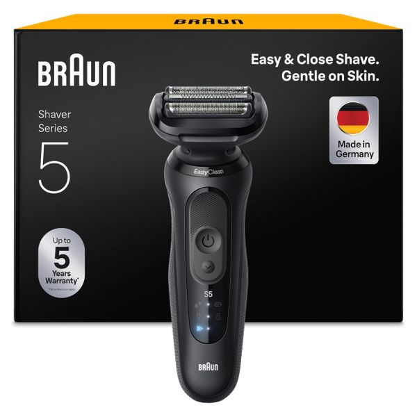 Braun Series 5 Electric Shaver, Made in Germany, Up to 50 min Shave, Cordless, Wet & Dry Razor for Men, 100 Percent Waterproof, 52-N1000SI, Black