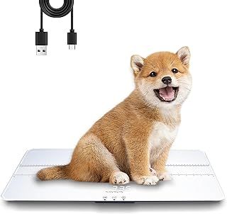 UNIWEIGH Digital Pet Scale - 220lbs x10g Accuracy, Dog/Cat Animal Scales with 3 Weighing Units/Tare/Hold Function, Tempered Glass Material, USB Charging, Large LED Platform, White