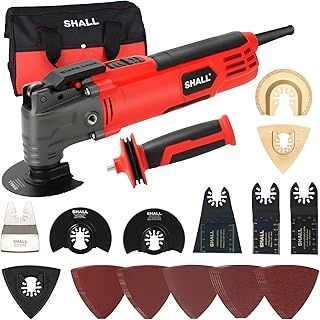 SHALL Oscillating Tool, 500W Oscillating Multitool Kit with 5° Oscillation Angle, Quick Change & Kickback Protection, 6 Variable Speeds, Auxiliary Handle, 34Pcs Saw Accessories and Carry Bag Included