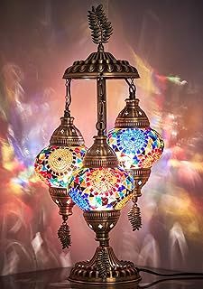DEMMEX Stunning 3 Globe Turkish Moroccan Bohemian Table Desk Bedside Night Lamp Light Lampshade, 21 Inches (Multicolour)