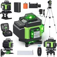 4D 16 Lines Laser Level - Self-Leveling, Green Laser with Remote Control and Height Adjustable Tripod, Waterproof and Dustproof IP54, 2400mAh x 2 Batteries