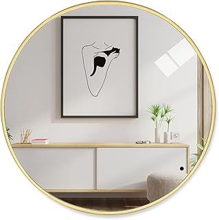 50cm Round Mirror,Large Modern Gold Copper Brushed Frame Wall Mirror,Metal Framed HD Glass Wall Mirror circle mirror for Makeup Bathroom Living Room Bedroom