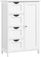 VASAGLE Bathroom Floor Storage Cabinet, Wooden Storage Unit with 4 Drawers, Single Door, Adjustable Shelf, for Living Room, Kitchen, Entryway, White LHC41W