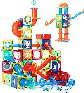 122 PCS Magnetic Building Blocks Marble Run Toy for Kid, Magnetic Tiles STEM Construction Gift Toys for Boys Girls Age 3 4 5 6 7 Years Old