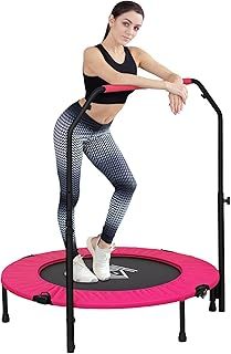 HOMCOM 40"/45"/48" Foldable Mini Trampoline Fitness Trampoline Rebounder for Adults with Adjustable Foam Handle, for Indoors, Outdoors, Cardio Training